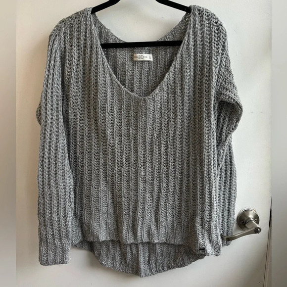 Abercrombie and Fitch Vneck Gray and Sparkly Silver Sweater - Picture 1 of 5